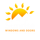 Orange sun and leaves logo above the words “WINDOWS AND DOORS”