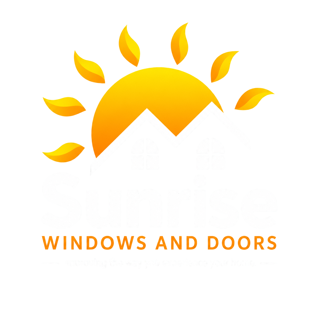 Orange sun and leaves logo above the words &ldquo;WINDOWS AND DOORS&rdquo;