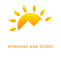 Orange sun and leaves logo above the words &ldquo;WINDOWS AND DOORS&rdquo;
