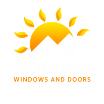 Orange sun and leaves logo above the words &ldquo;WINDOWS AND DOORS&rdquo;