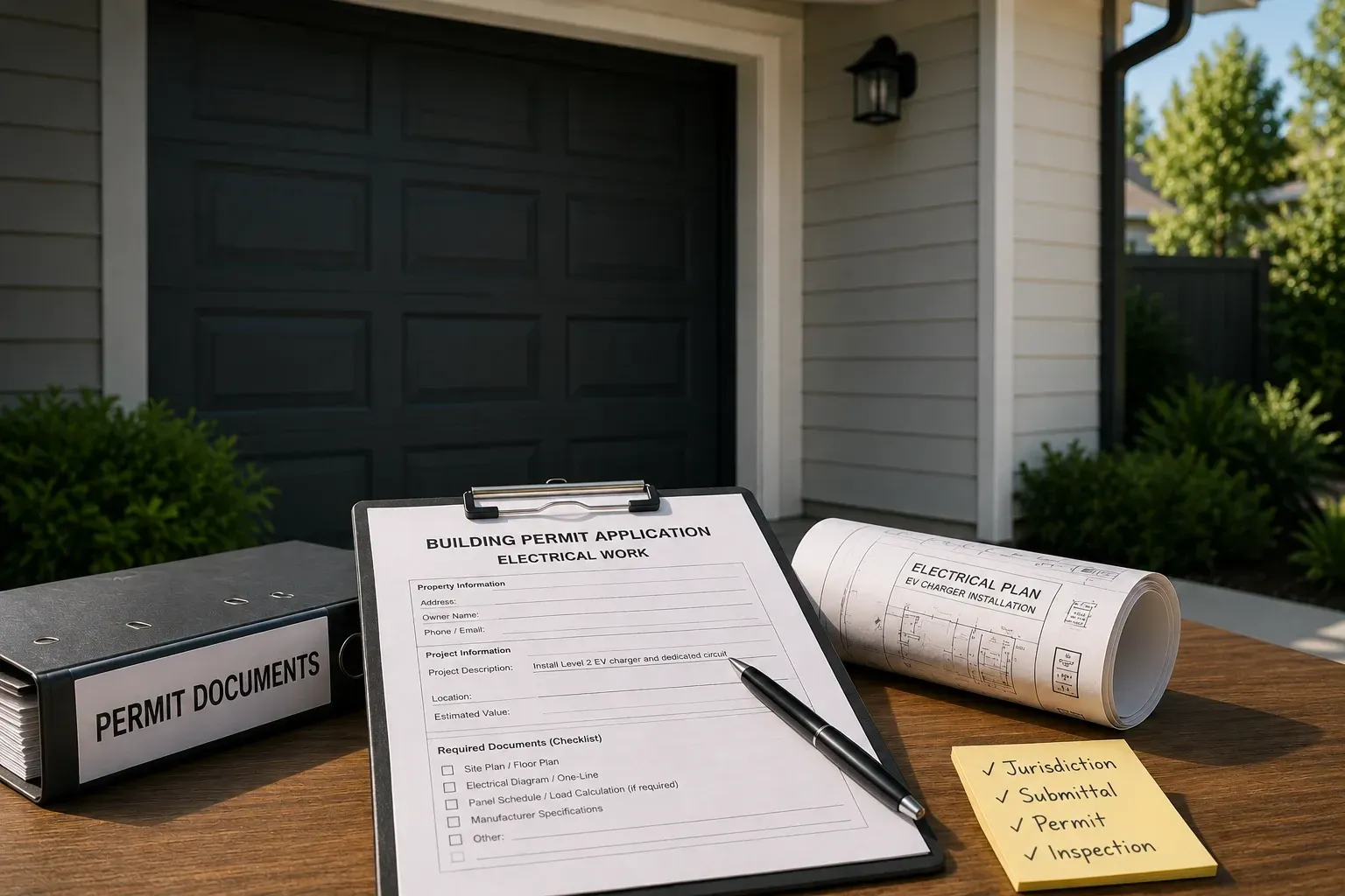 Permit application and electrical plans for a Sacramento home EV charger installation