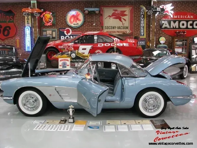 1958 Corvette Silver Blue Fuelie 4 speed Top Flight AACA “Sold )