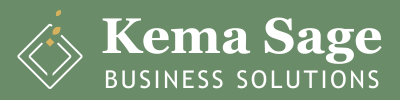 White Kema logo with subheading