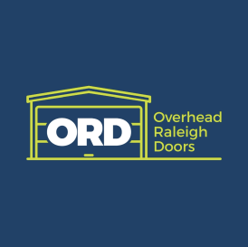 Logo for Overhead Raleigh Doors. Features a garage outline and the letters "ORD" in white, on a blue background.