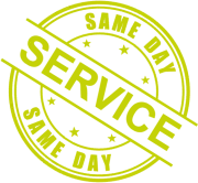 A green stamp that says service same day