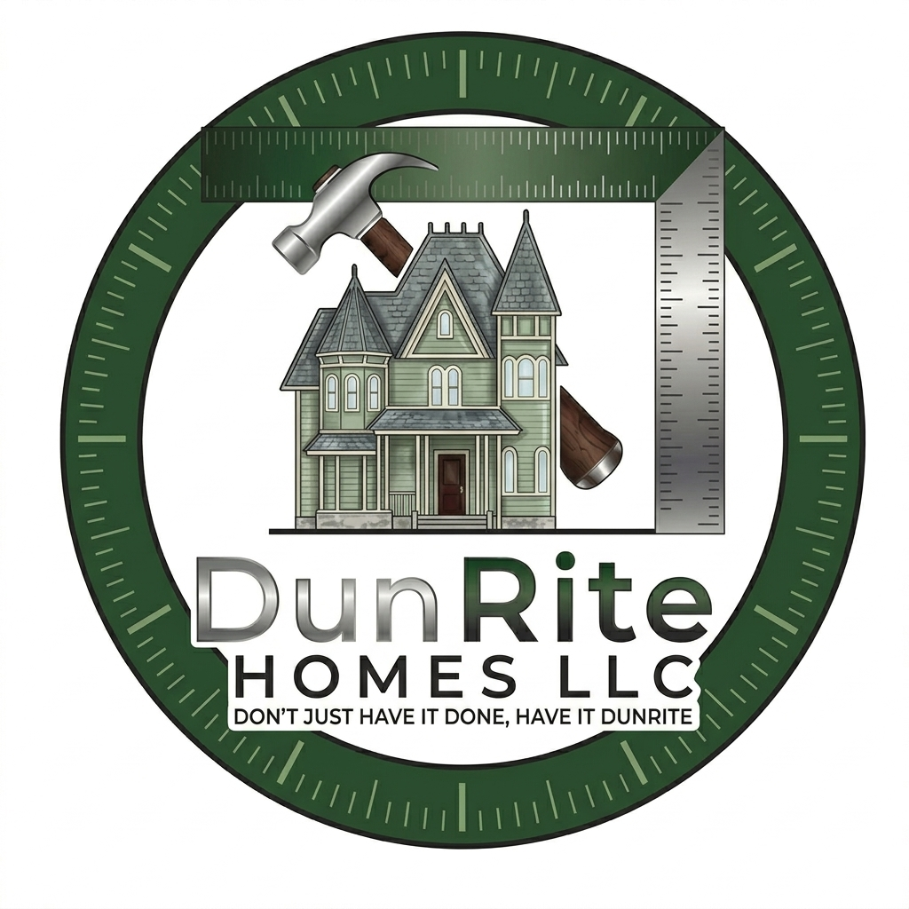 DunRite Homes LLC logo with house, hammer, ruler, and tagline &ldquo;Don&rsquo;t Just Have It Done, Have It DunRite&rdquo;
