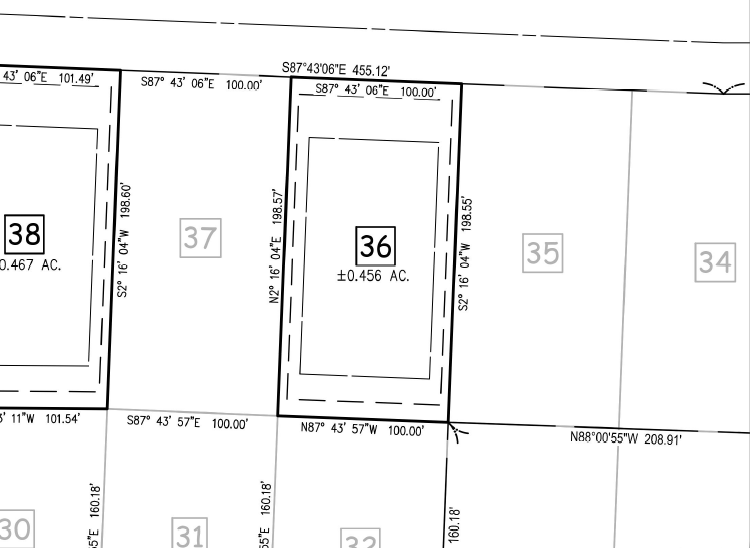 Land survey map showing numbered property lots.