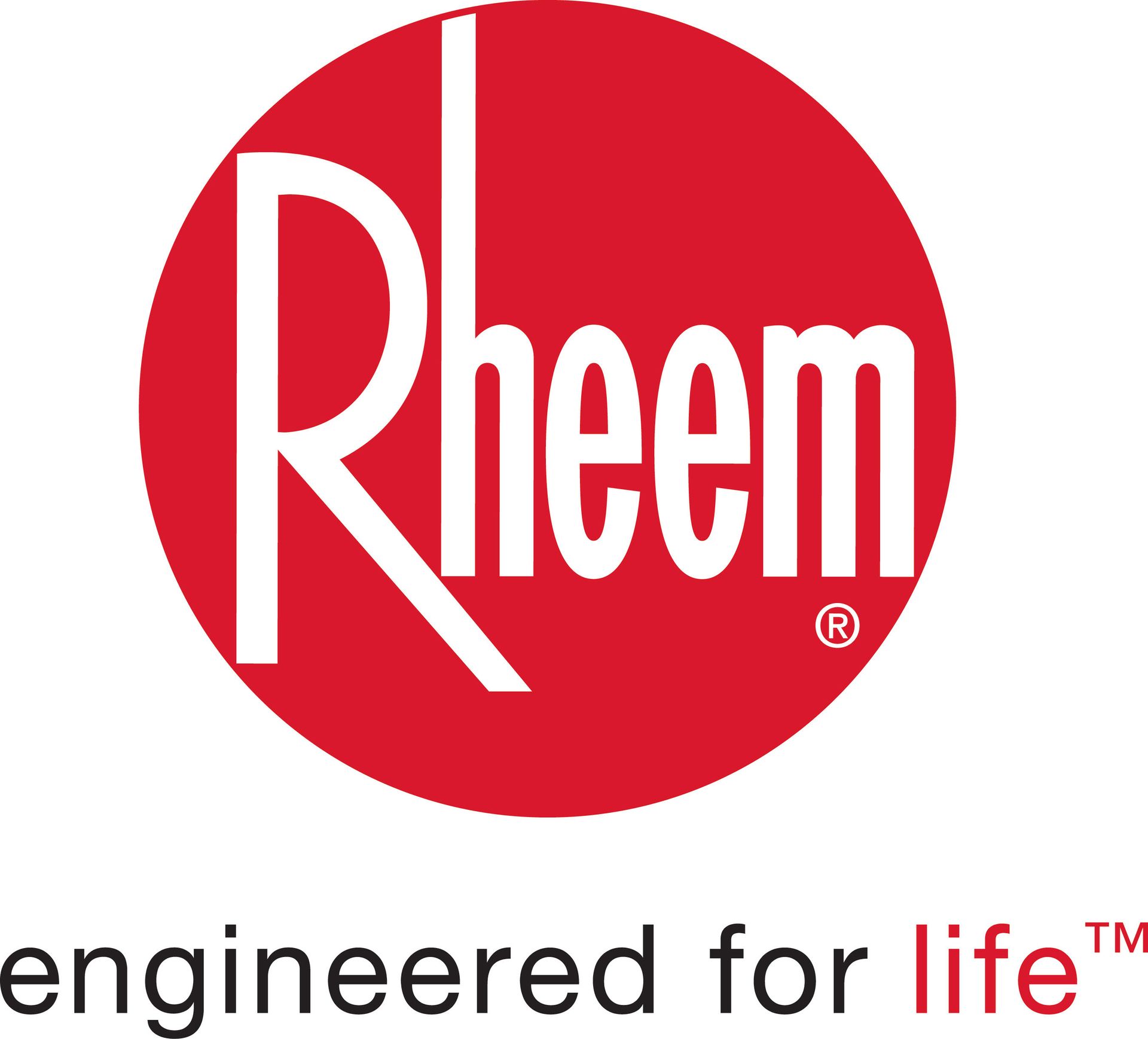 Rheem logo: a red circle containing the white brand name, with the text