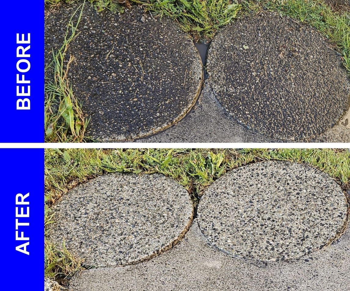 before and after of outside stone flooring