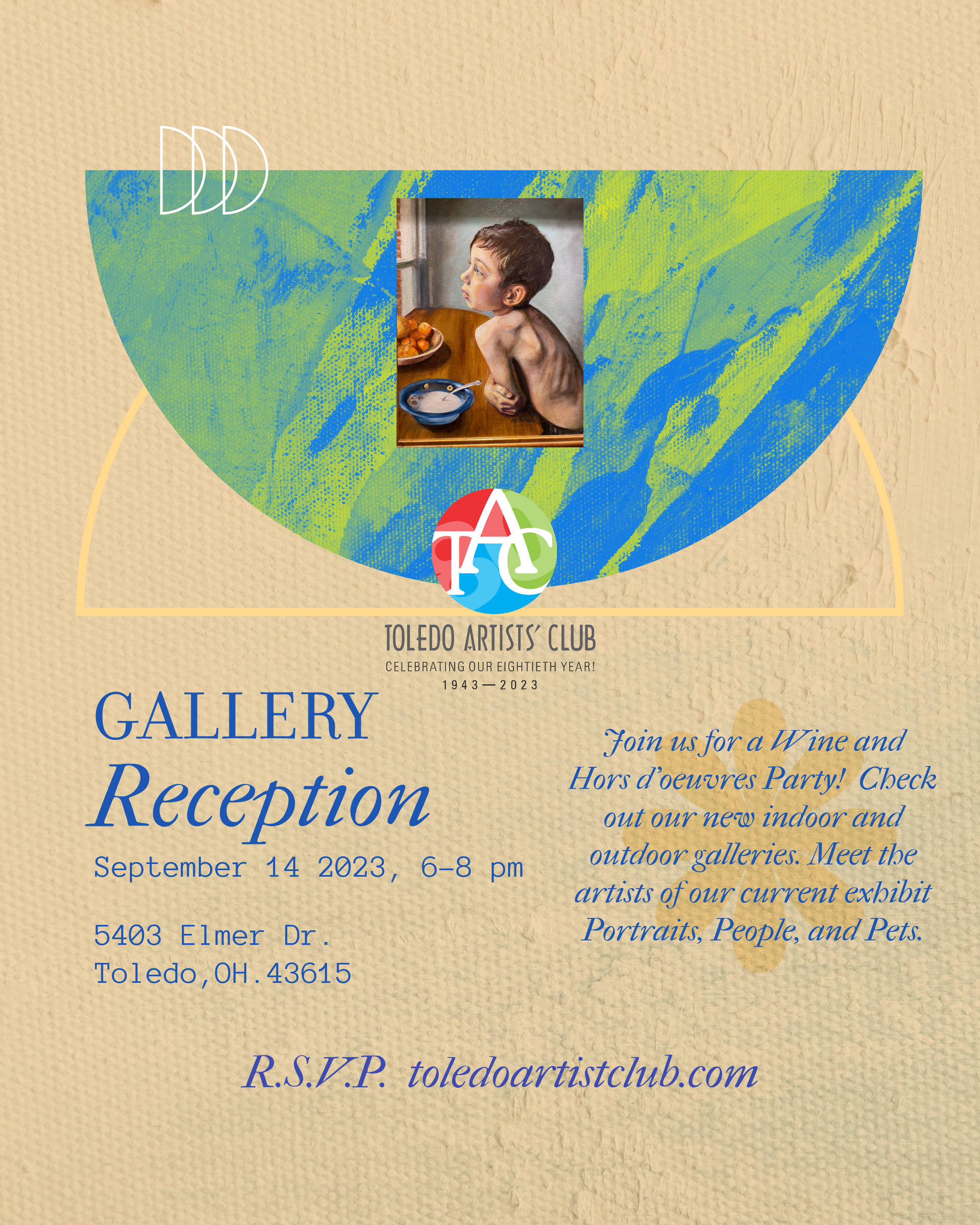 A poster for a gallery reception with a picture of a child on it