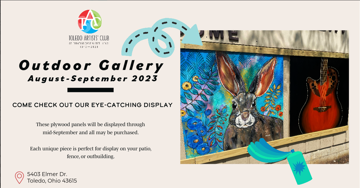 A poster for an outdoor gallery with a picture of a rabbit and a guitar