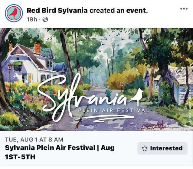 red bird sylvania created an event for the sylvania plein air festival