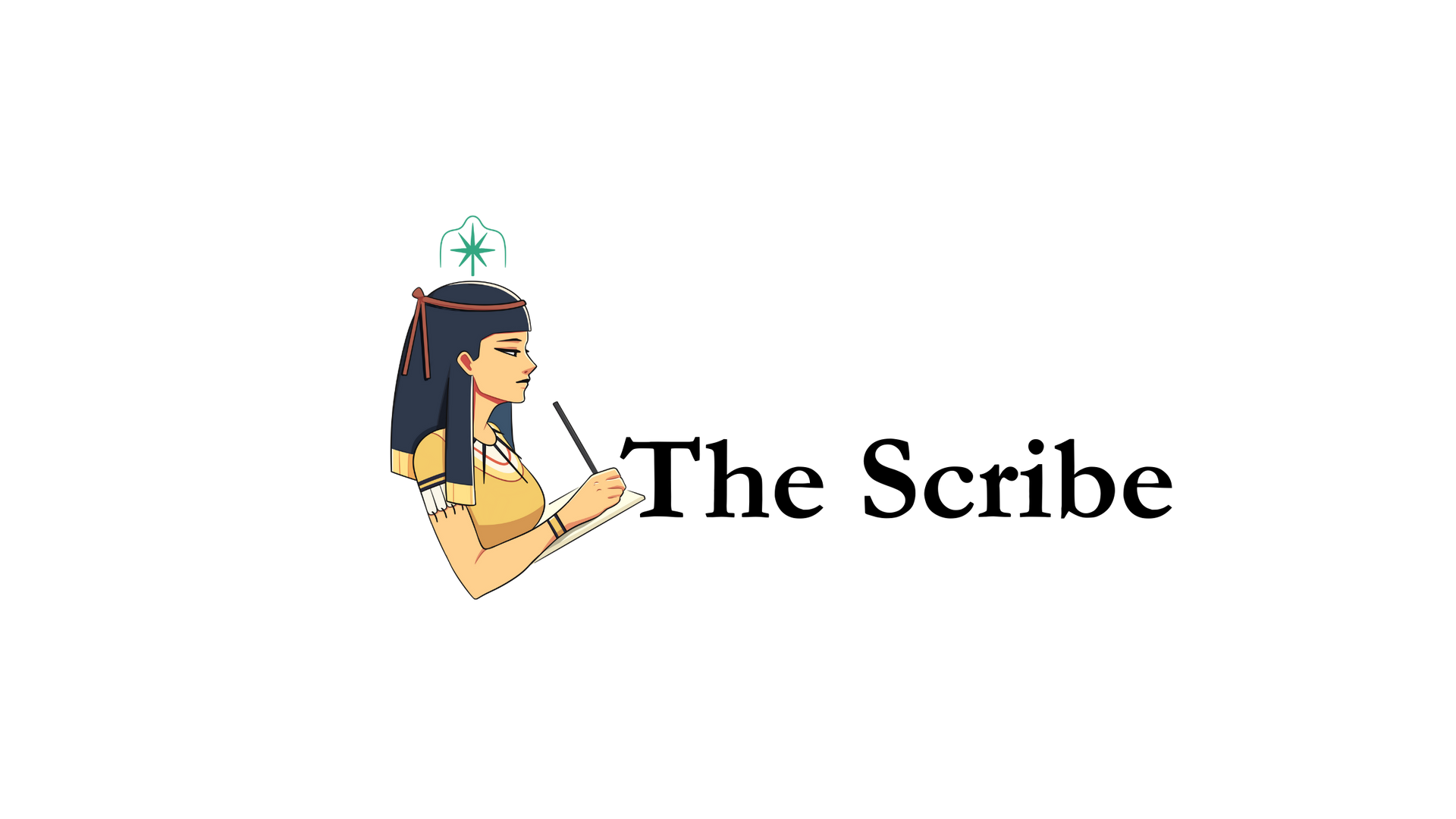 The logo for the scribe is a pixel art of a woman holding a pen.