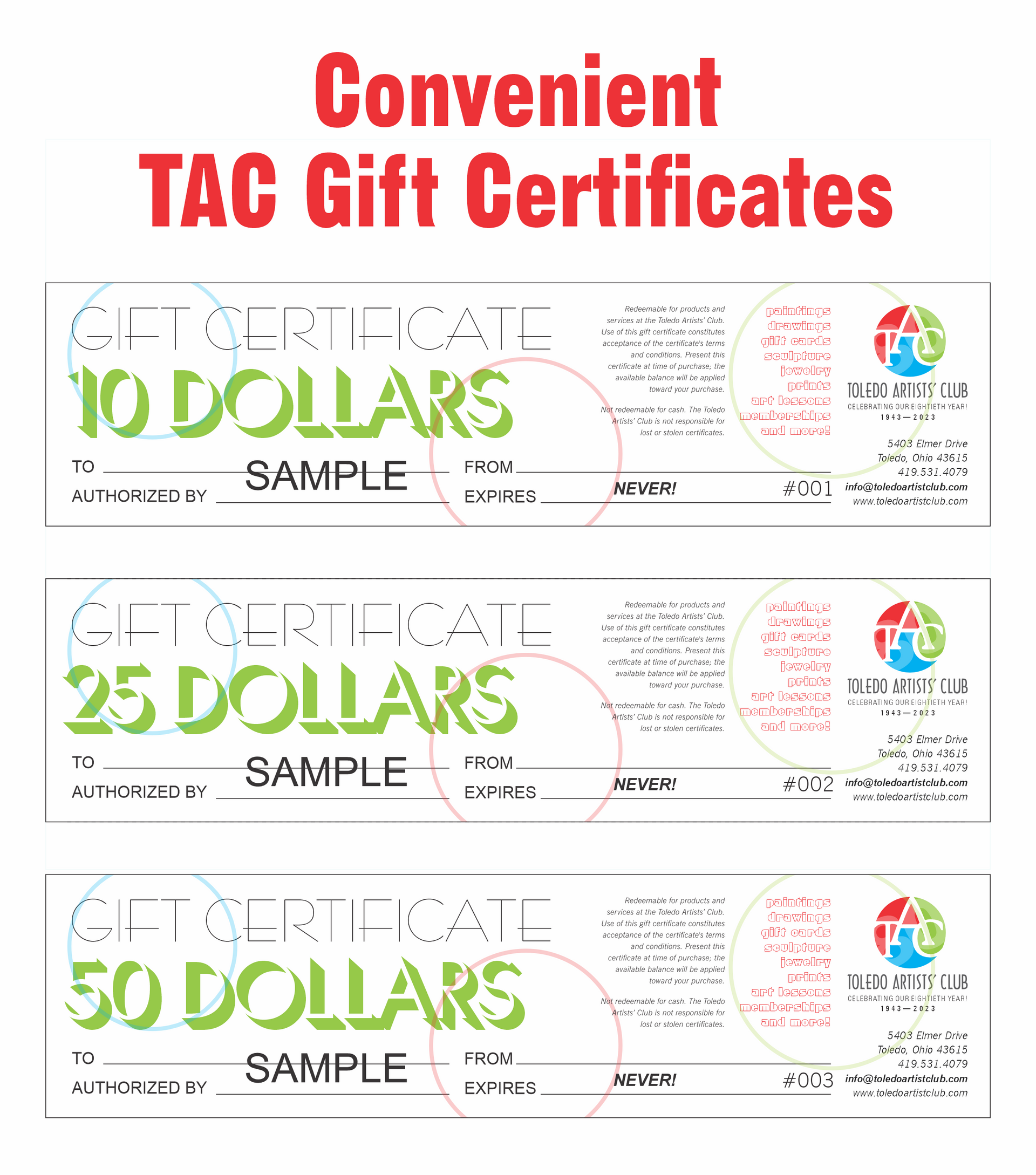 A picture of two different types of gift certificates.