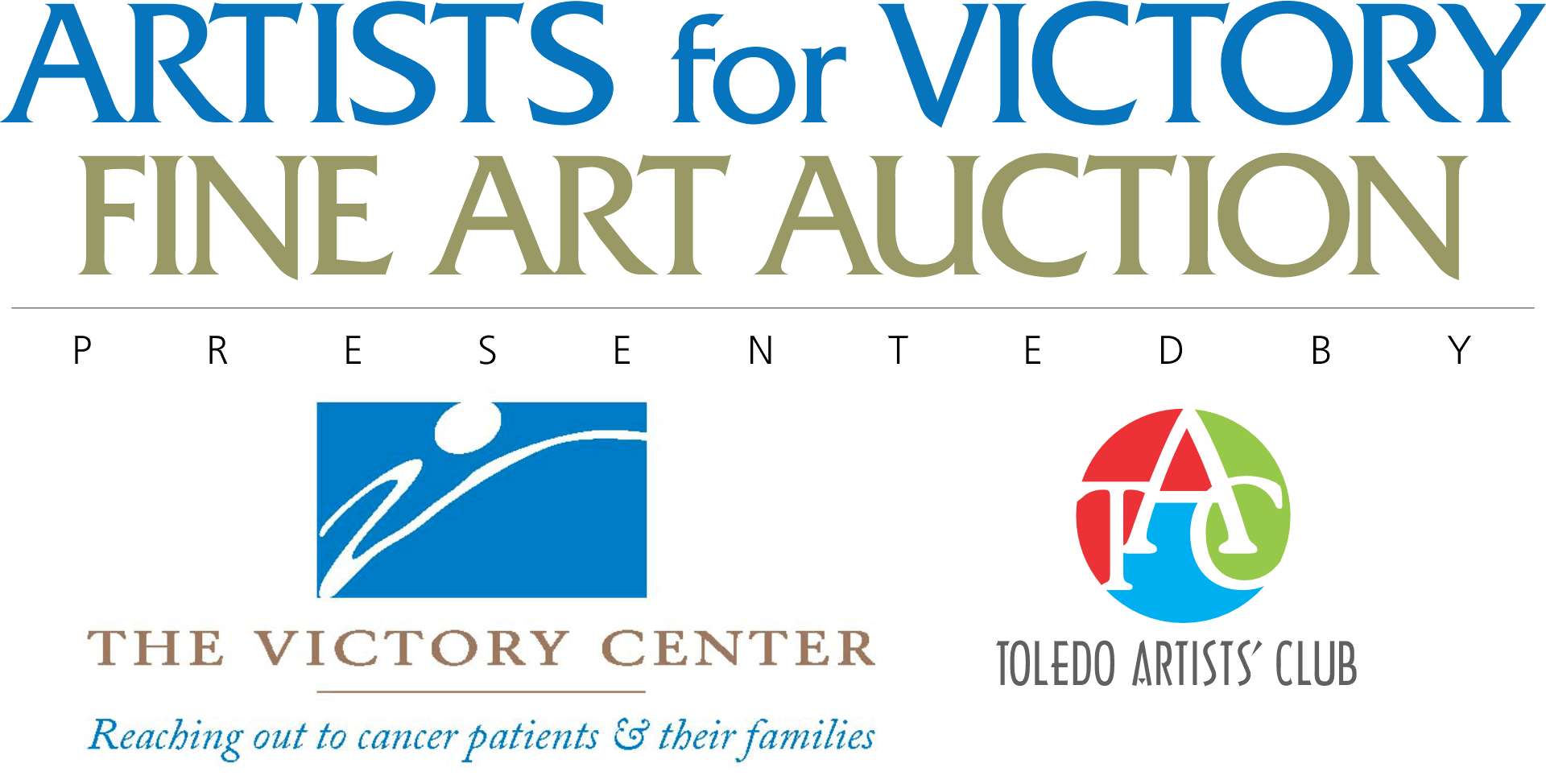 A logo for artists for victory fine art auction