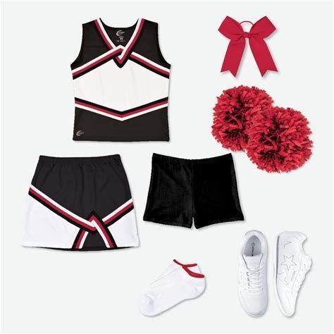 A cheerleader outfit with pom poms socks and shoes