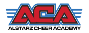 Aca alstarz cheer academy logo on a white background