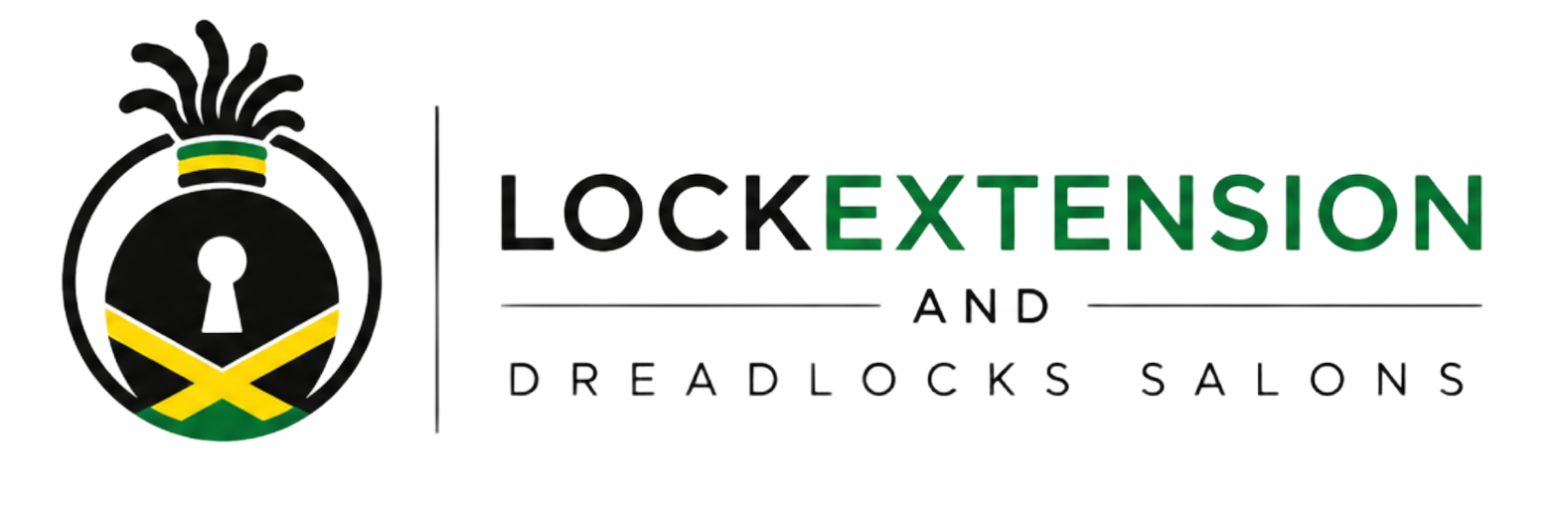 LockExtension and Dreadlocks Salons logo with pineapple icon in black, green, yellow, and white