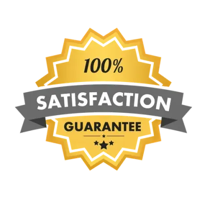 A sticker that says 100 % satisfaction guarantee