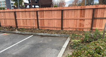 Wooden fence against a clear blue sky; varying shades of gold and orange.