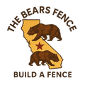 "The Bears Fence" logo: brown bears, gold California outline, and a red star on a cream background. "Build a fence" below.