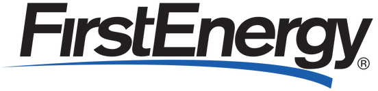A blue and black logo for first energy