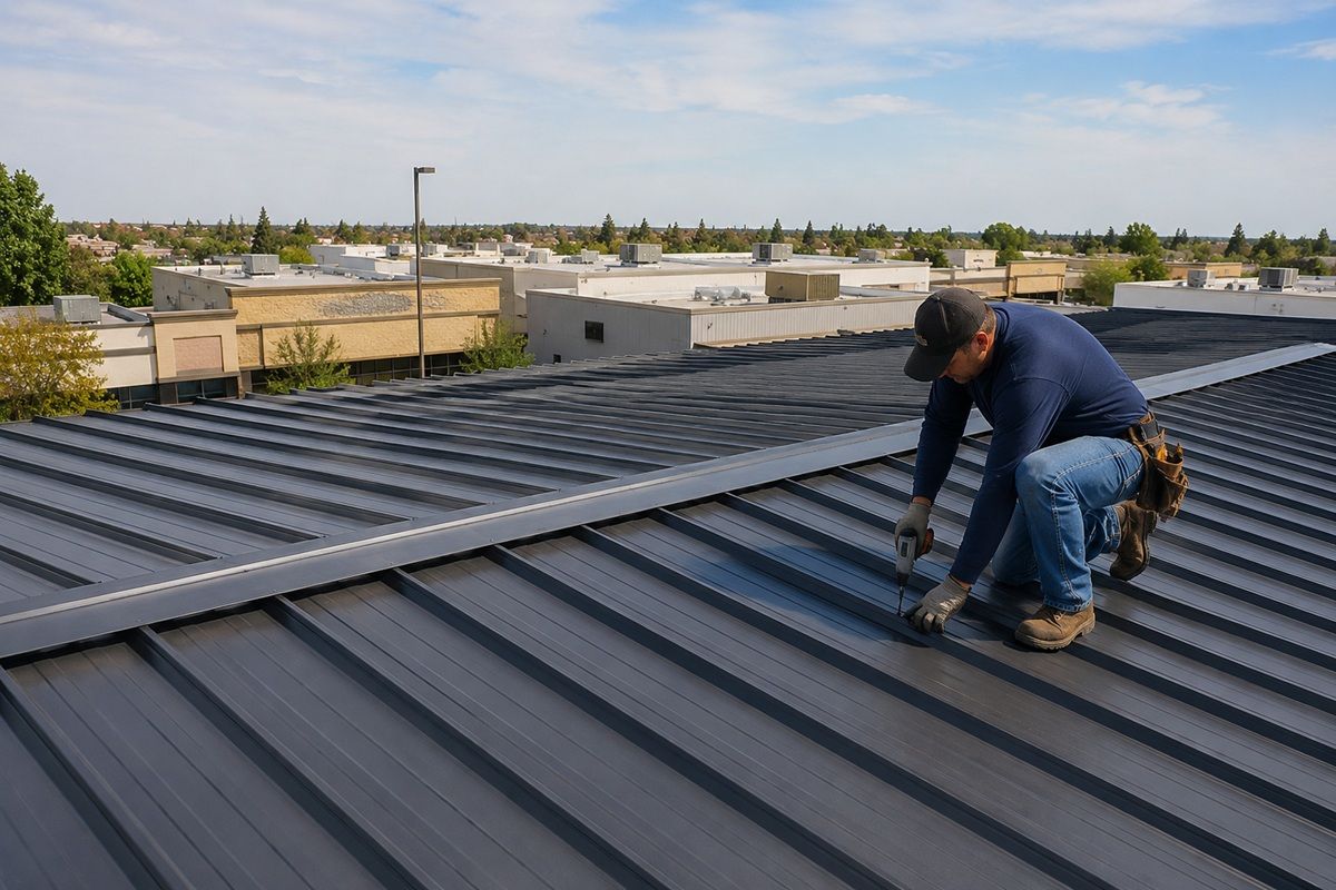 Completed commercial metal roofing project in California