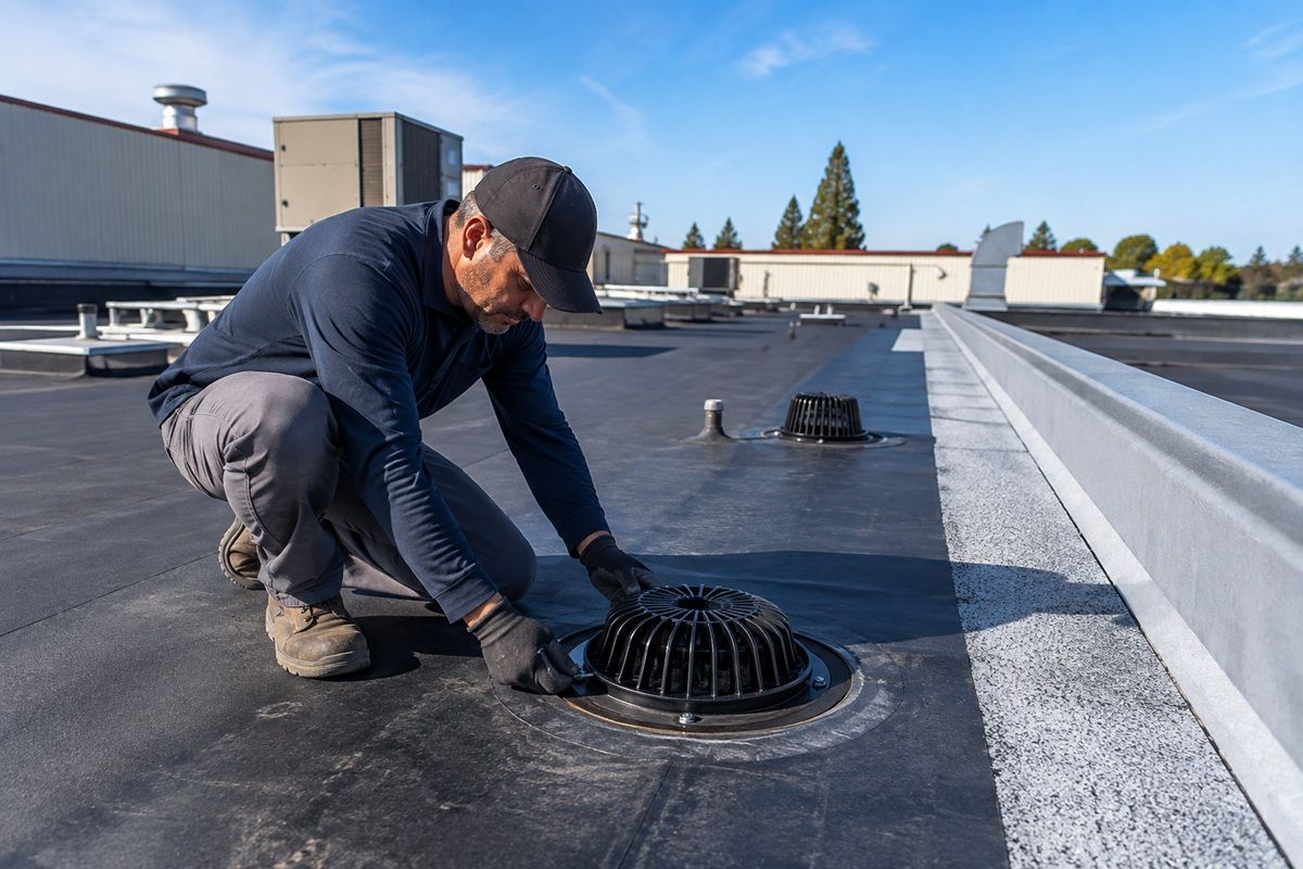 Improved drainage system installed on a commercial roof in los banos, ca