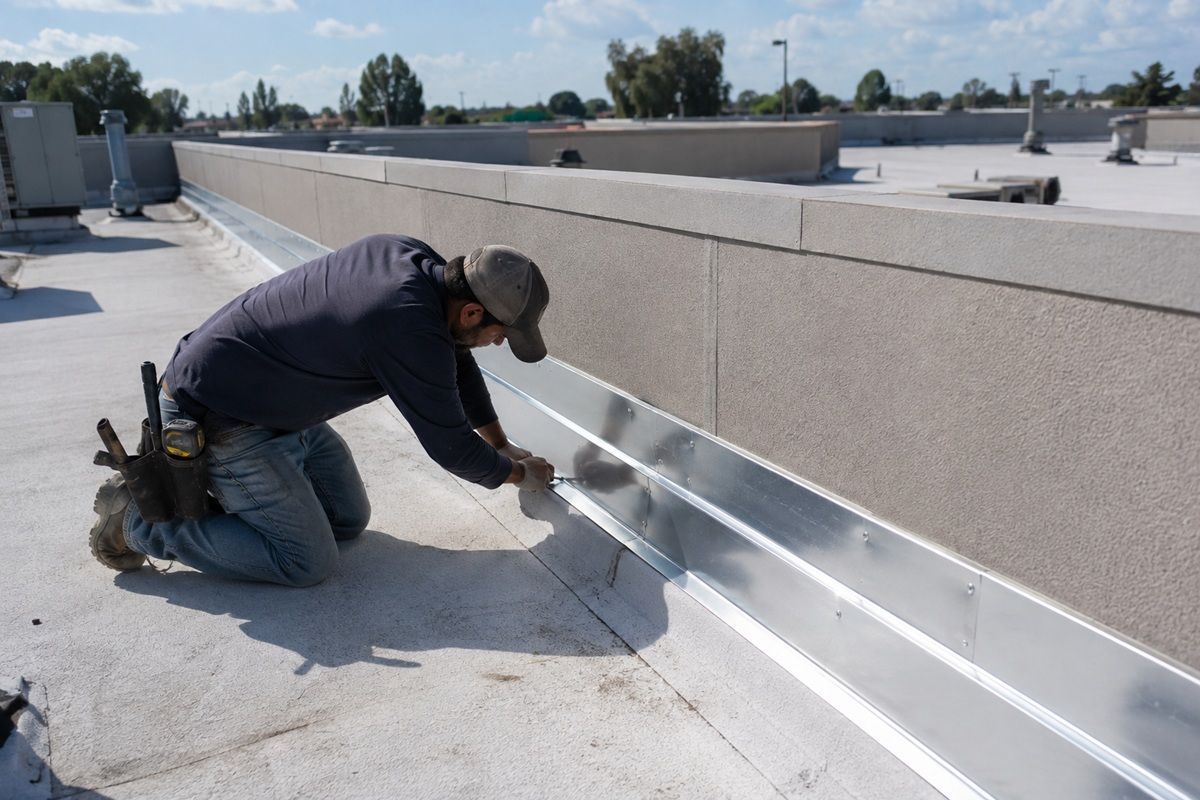 New flashing installed during a commercial roofing project