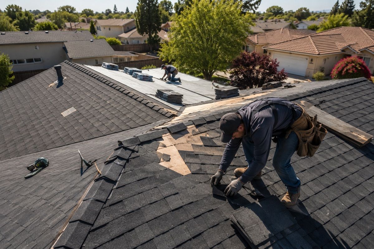 Completed asphalt shingle roof replacement on a residential property