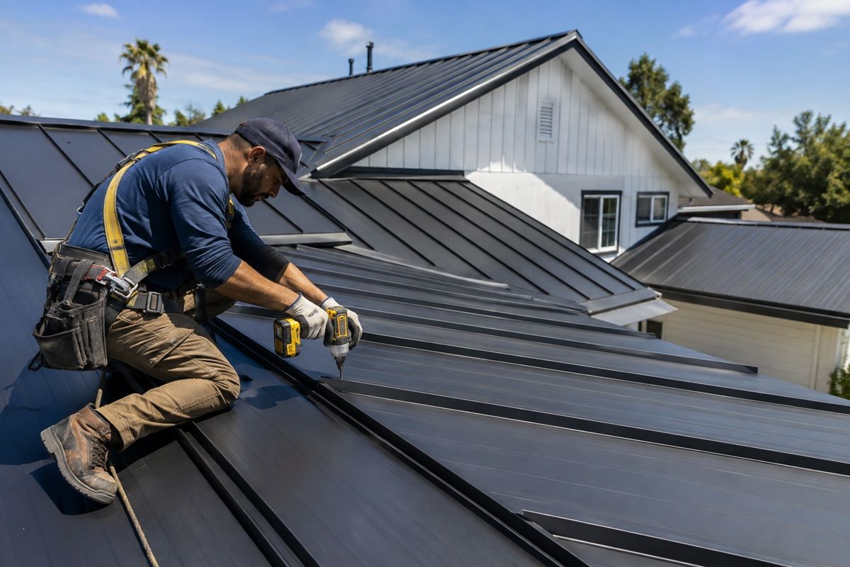 Completed metal roof installation on a home in Los Banos