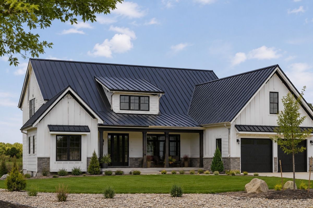 Newly completed residential metal roofing project in Los Banos, California