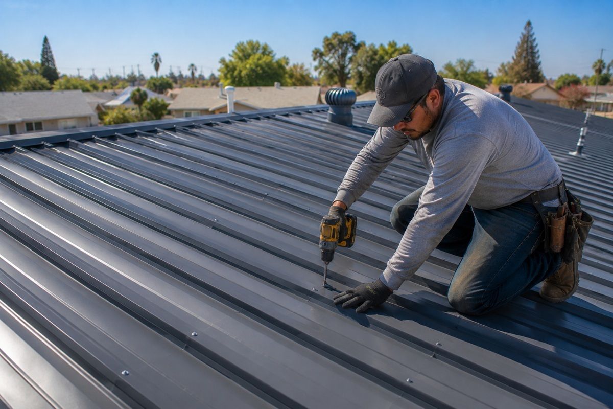 Completed residential roof replacement project in Los Banos, California