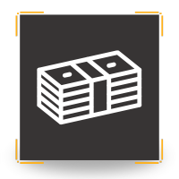 Stack of money on a black square, with gold corner details.
