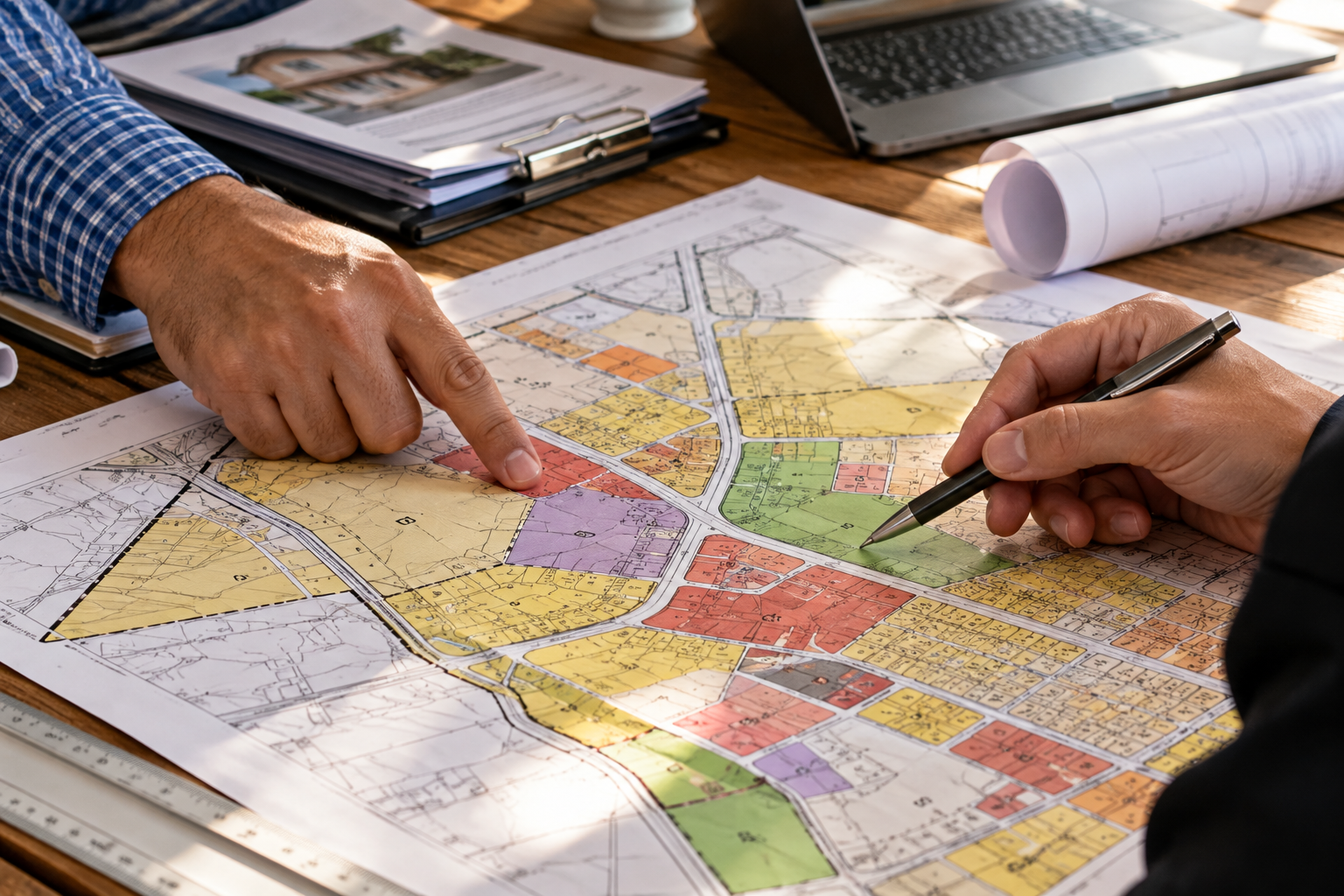Zoning map used to assess commercial property development and land-use restrictions.