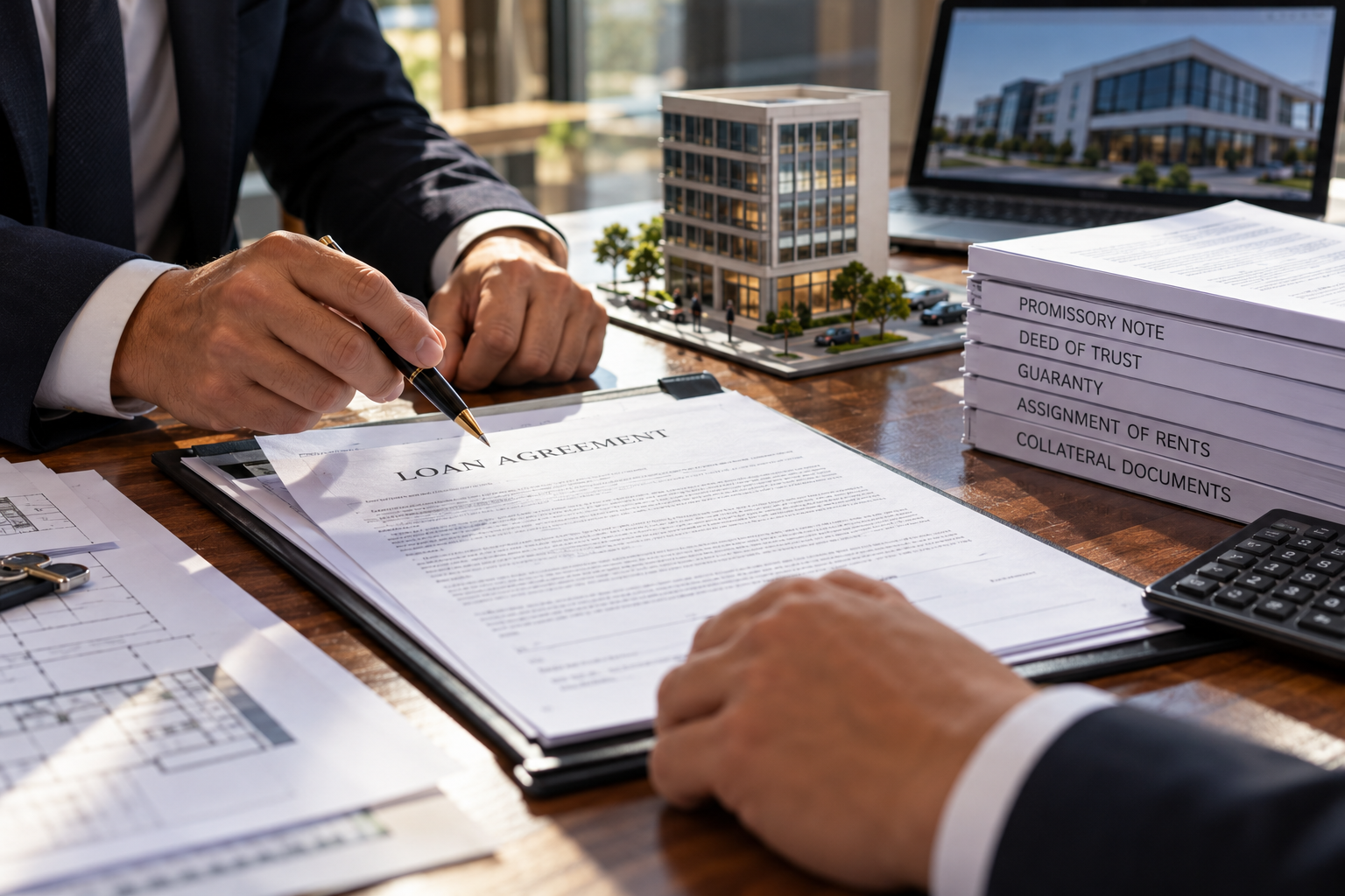 Reviewing a commercial real estate loan agreement and financing terms.