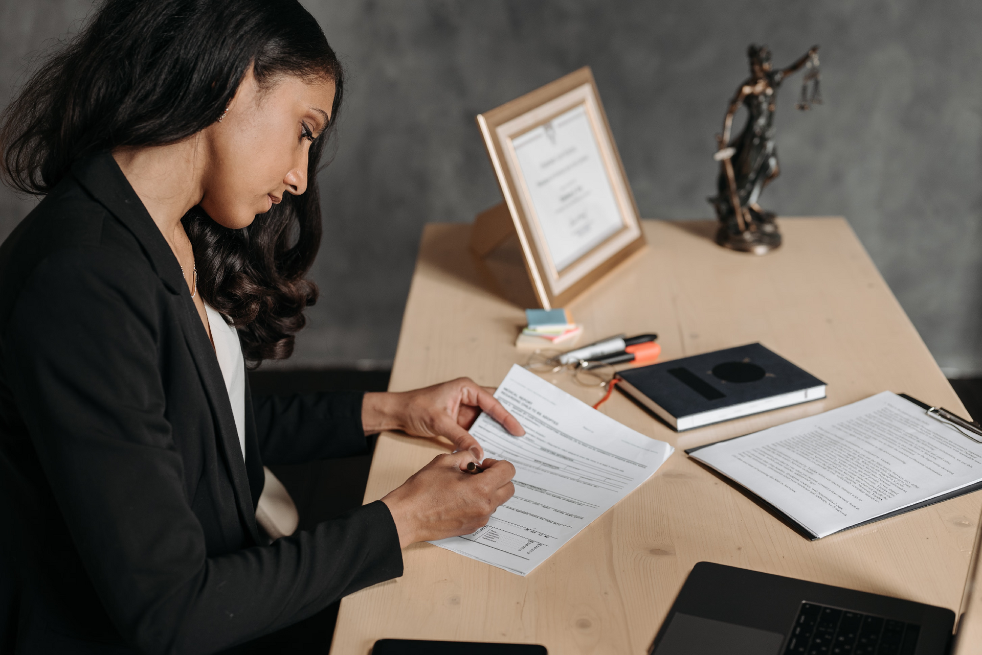 a lawyer going over some documents.