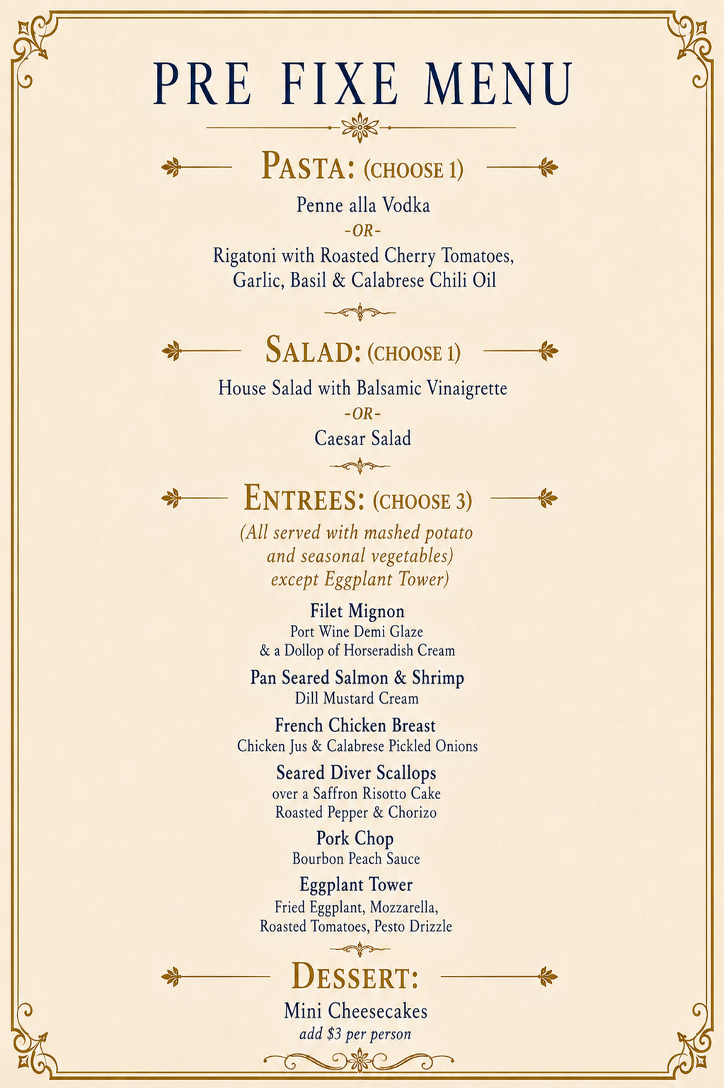 The Beacon Elevated Pre-Fixe Menu