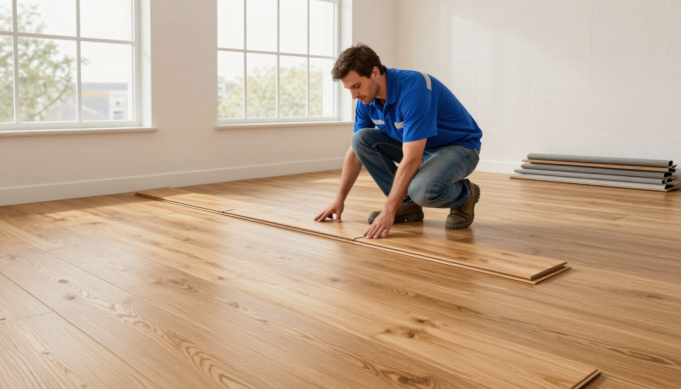 Technician replacing damaged flooring with flooring installation service in Brownsville, TX for improved durability.