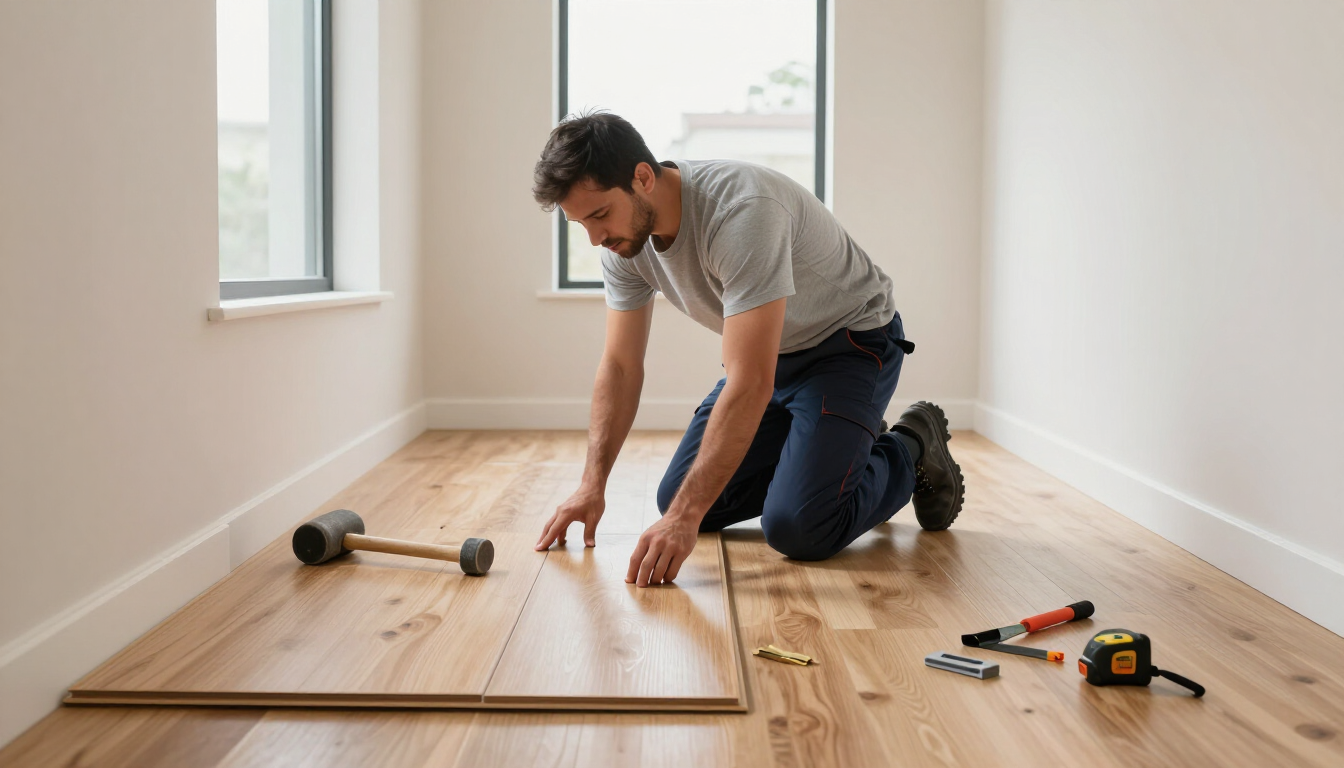 Technician replacing damaged flooring with flooring installation service in Brownsville, TX for improved durability.
