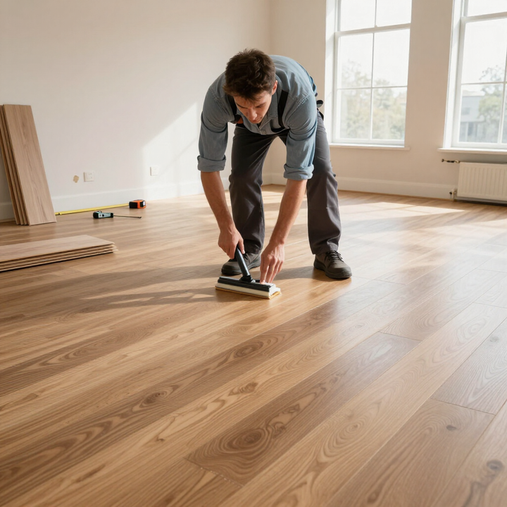 Craftsman restoring worn flooring with dependable flooring installation service in Brownsville, TX for homeowners.