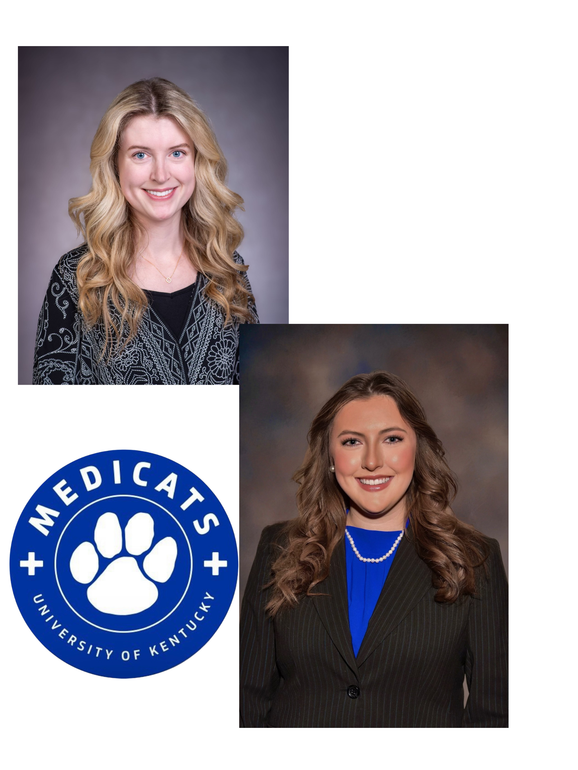 Headshots of Medicats founders Lauren Adams and Sophia Salyers with Medicats logo