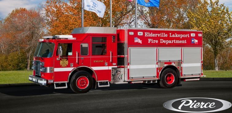 A red fire truck from the Elderville Lakeport fire department