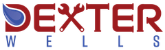 Logo for Dexter Wells, a plumbing company. Red text
