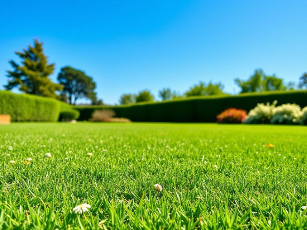 A Lush Green Lawn With Trees and Bushes — Quality Lawns and Gardens in Raworth, NSW
