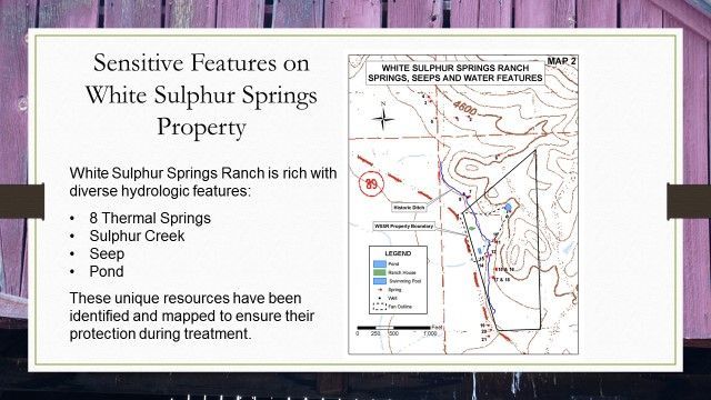 A sign that says sensitive features on white sulphur springs property
