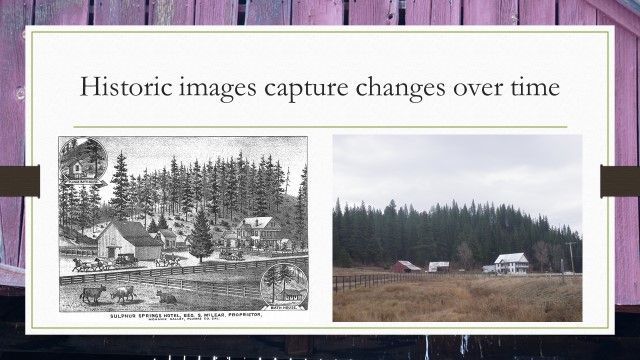 A picture of a forest and a picture of a field with the words historic images capture changes over time
