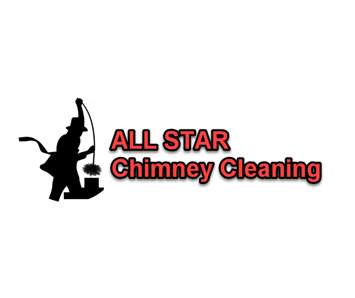 A logo for all star chimney cleaning with a silhouette of a chimney cleaner