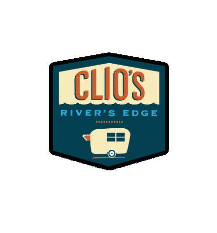 The logo for clio 's river 's edge has a trailer on it.