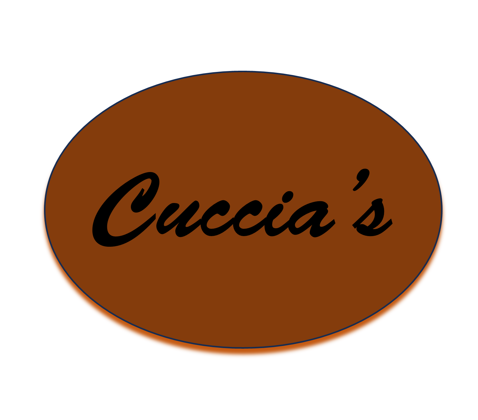 A brown oval with the word cuccia 's on it